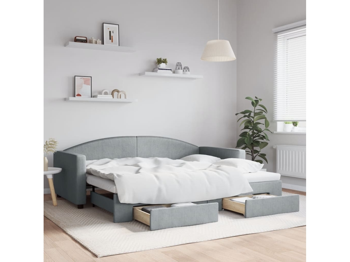 Vidaxl Sofá-cama C/ Gavetão E Gavetas 90x200 Cm Tecido Cinzento-claro