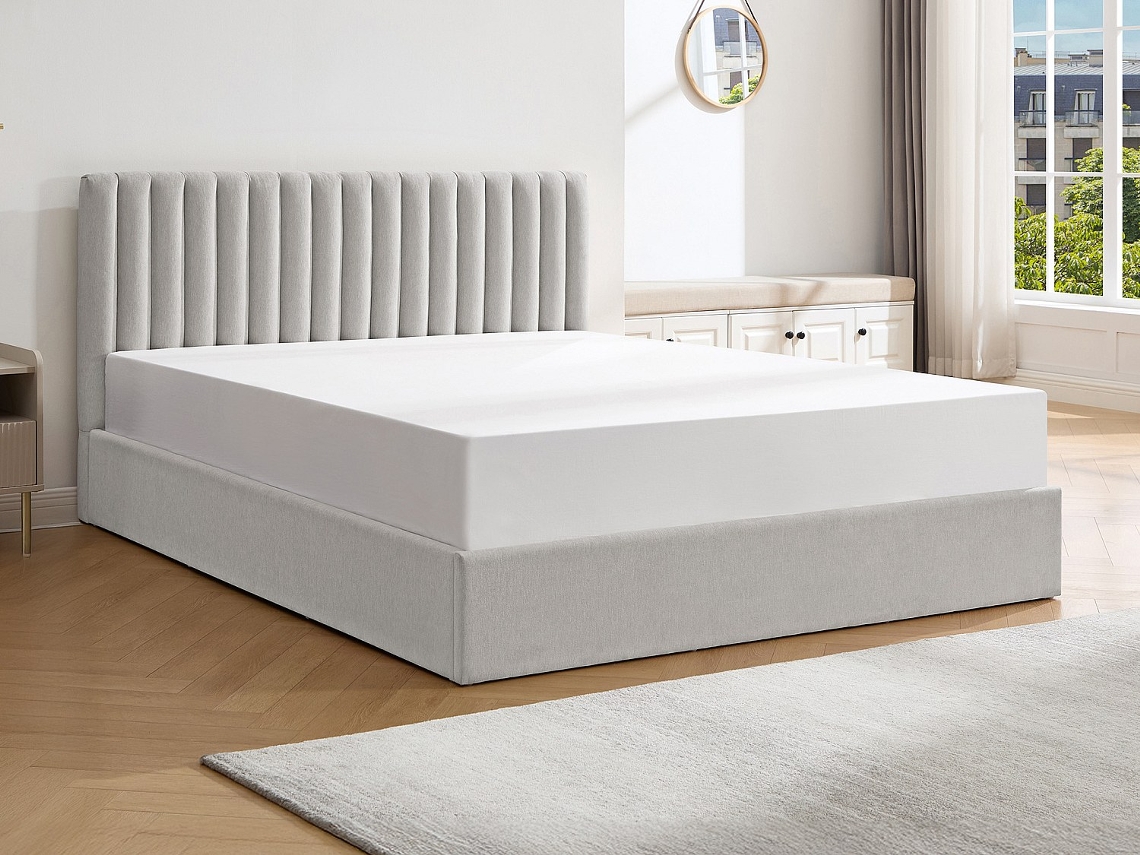 Cama Com Cofre Saraneli VENTE-UNIQUE.PT Cinzento Claro 180 X 200 Cm - Com Colchão - Com Estrado