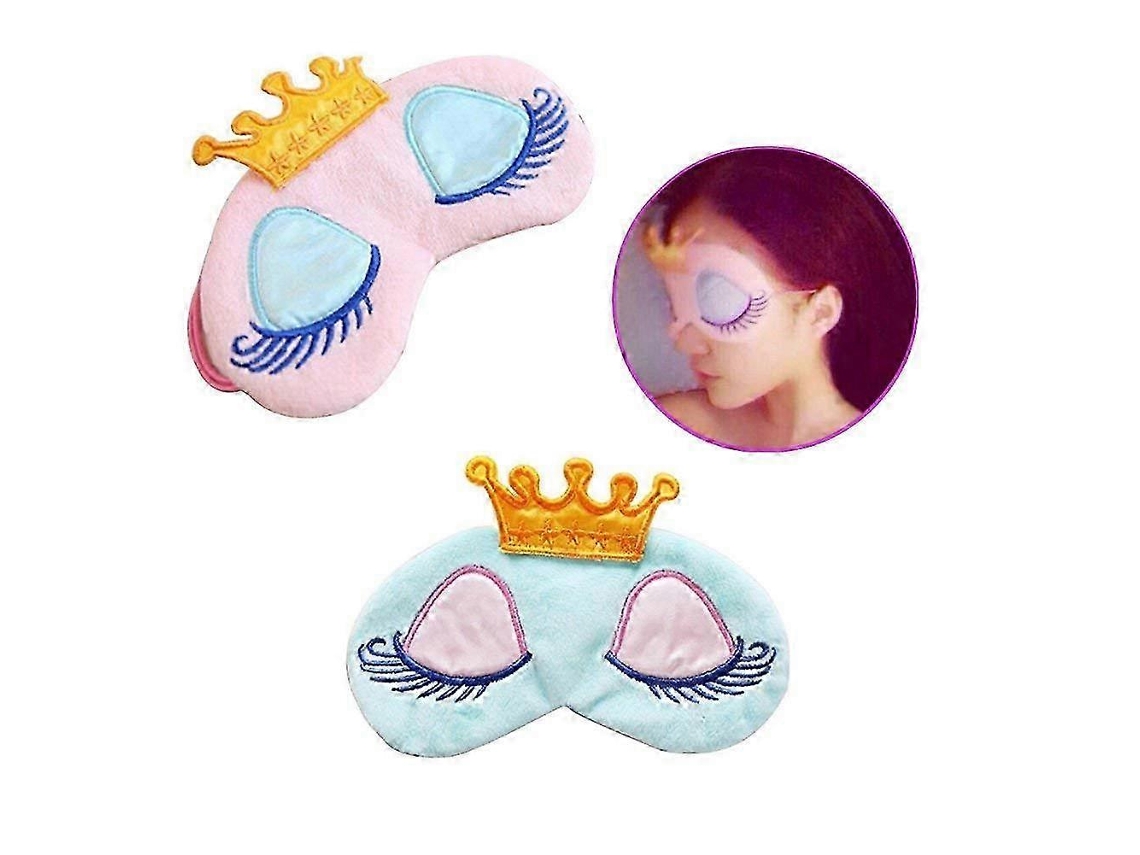Máscara de Dormir com Coroa de Princesa para Viagem, Rosa + Azul Claro, 2 Peças AQUAFORGE