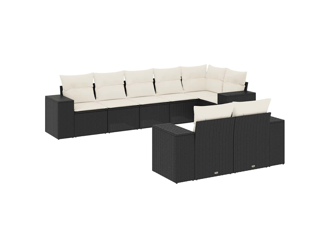 Conjunto de 8 sofás de jardim com almofadões Vime Pe Preto MAISON EXCLUSIVE (8 peças)