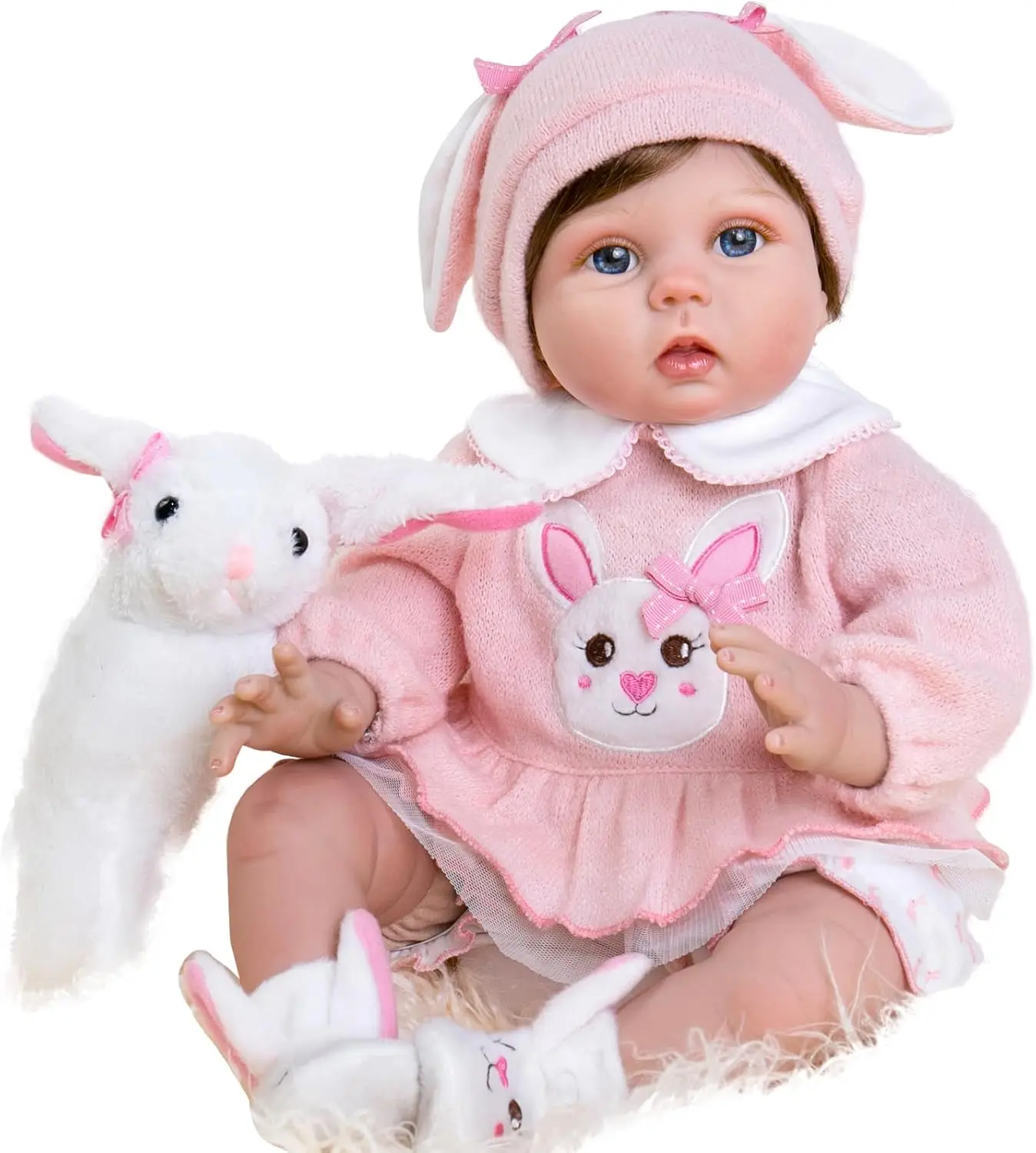 (rosa) Boneca Recém-nascida De Vinil Macio De 56 Cm (22 Polegadas), Boneca Bebê Realista