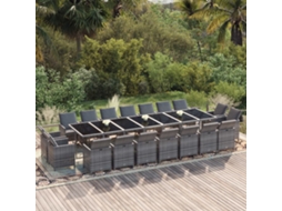 Vidaxl 19 Pcs Conjunto Jantar P/ Jardim C/ Almofadões Vime Pe Cinzento