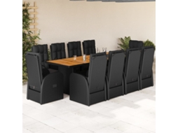 11 Pcs Conjunto De Jantar P/ Jardim C/ Almofadões Vime Pe Preto Dkd Home Decor