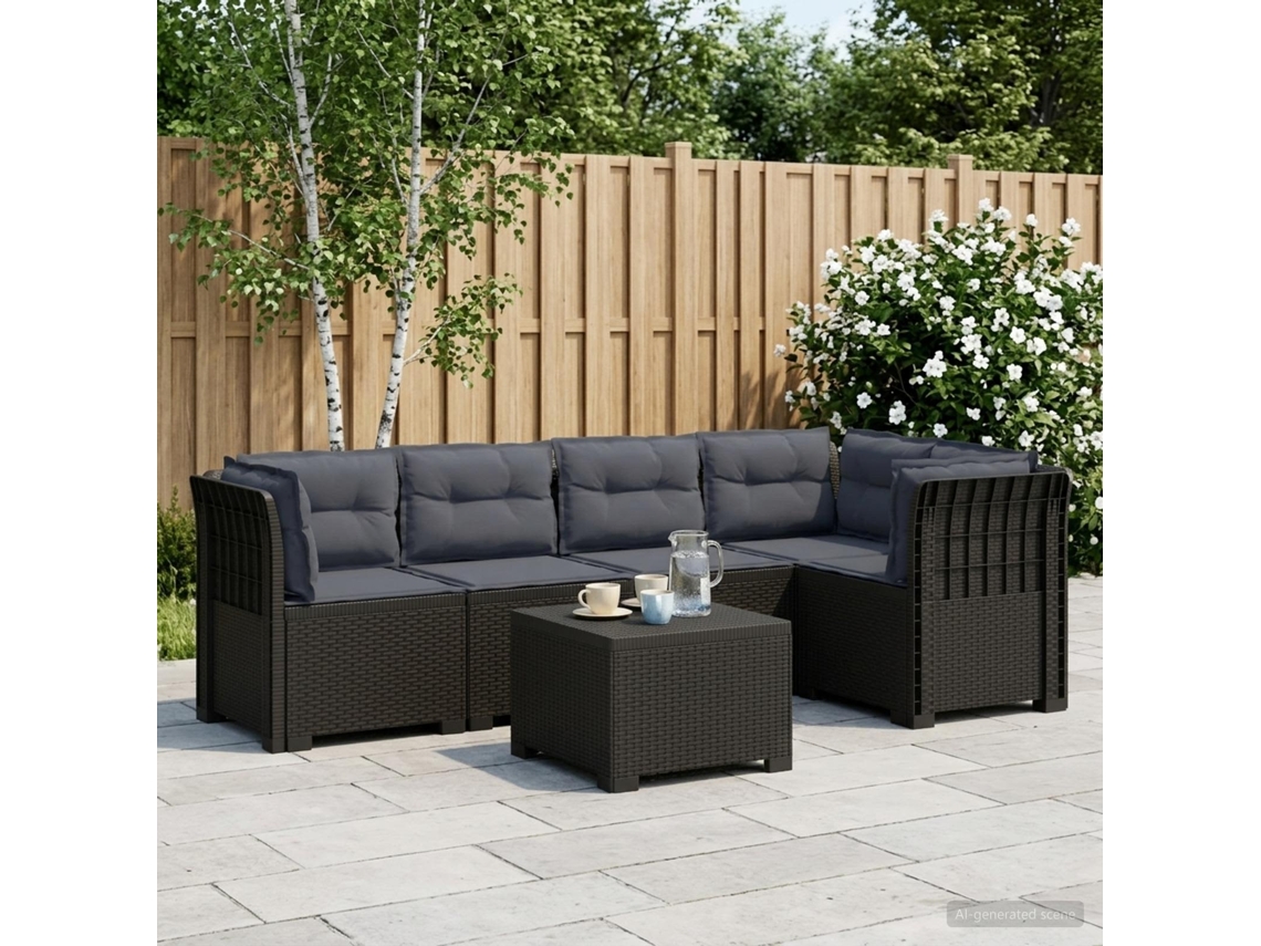 Vidaxl Sofá De Jardim De 5 Pessoas Com Almofadas Visual De Rattan Pp