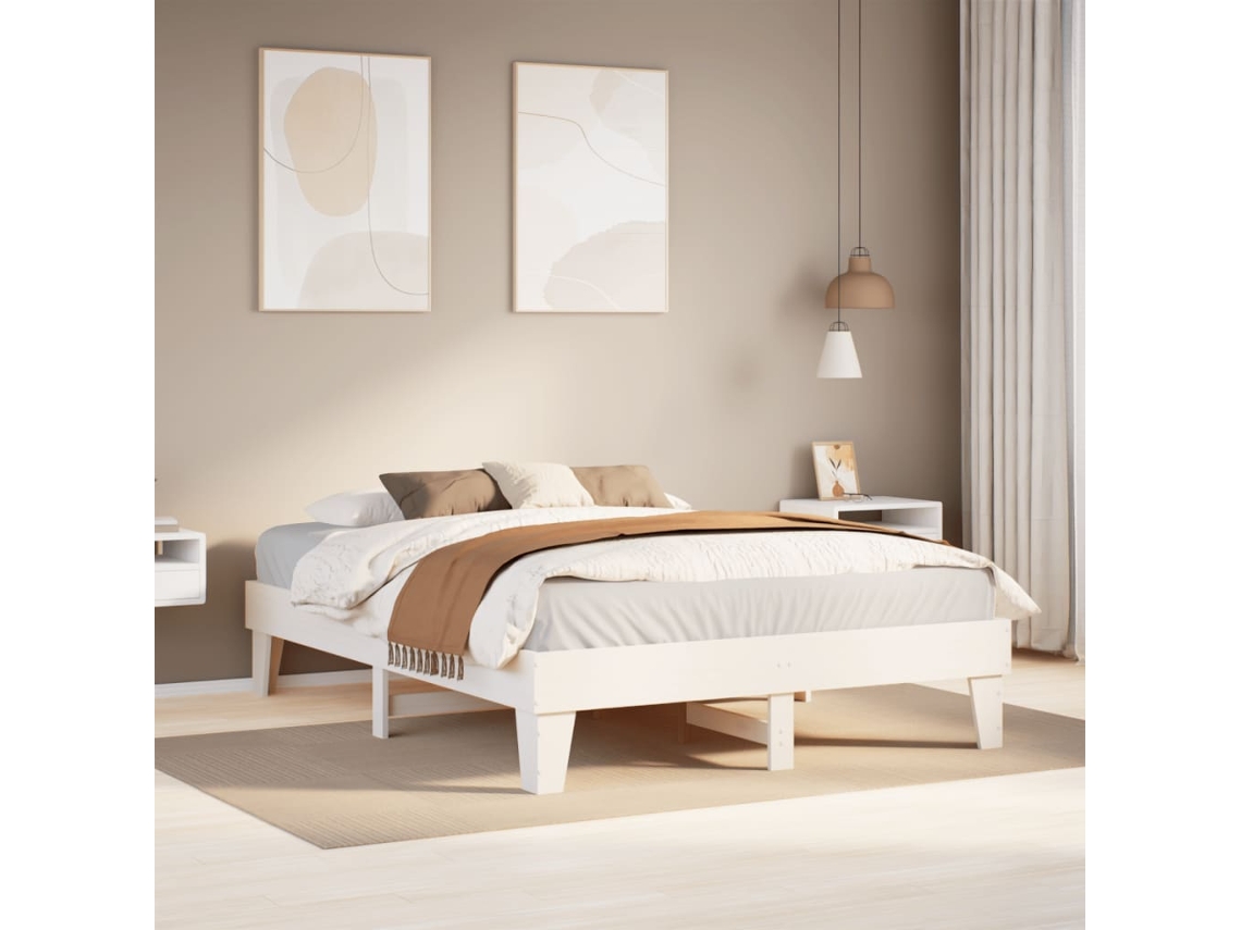 Vidaxl Cama Sem Colchão 160x200 Cm Madeira De Pinho Maciça Branco