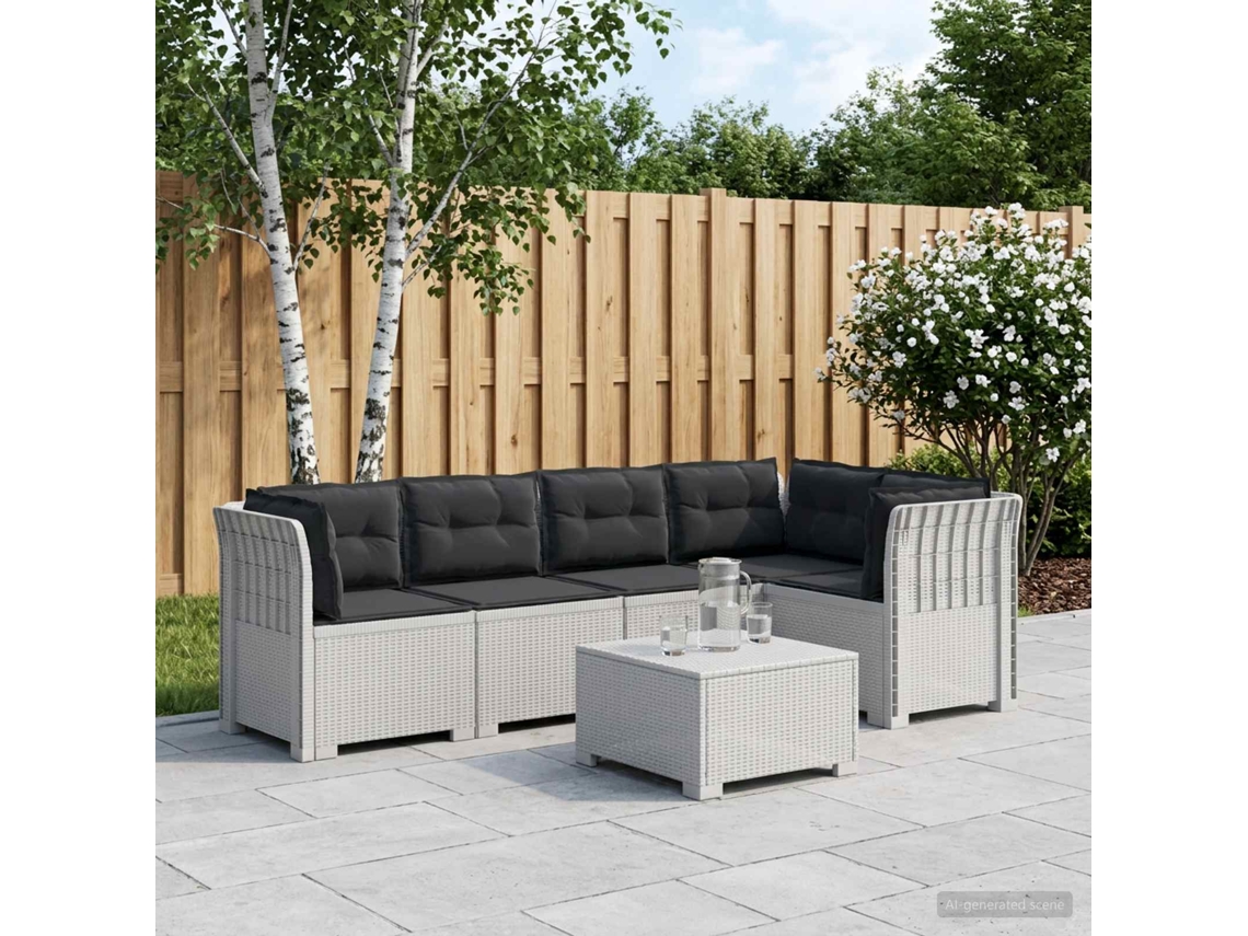 Vidaxl Sofá De Jardim De 5 Pessoas Com Almofadas Visual De Rattan Pp
