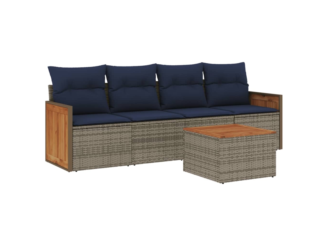 Conjunto de Sofá de Jardim, 5 Peças, Almofadas, Rattan Cinza MAISON EXCLUSIVE
