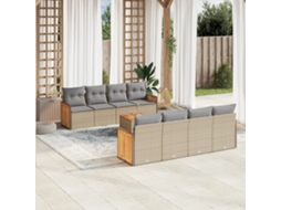 Vidaxl 9 Pcs Conjunto De Sofás P/ Jardim Com Almofadões Vime Pe Bege