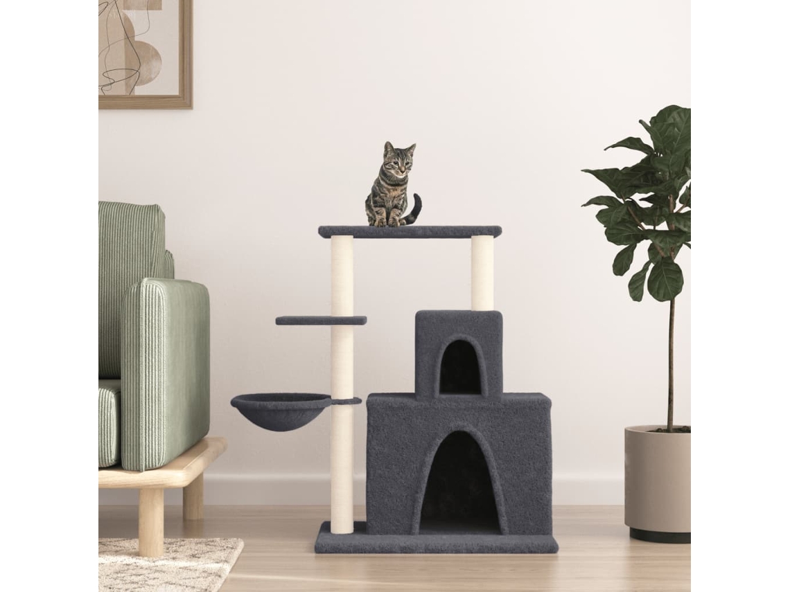 Vidaxl Árvore P/ Gatos C/ Postes Arranhadores Sisal 83 Cm Cinza-escuro