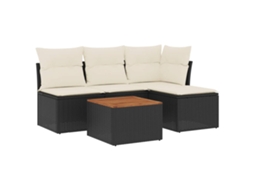 Conjunto 5 sofás de jardim com almofadões VIDAXL vime PE preto