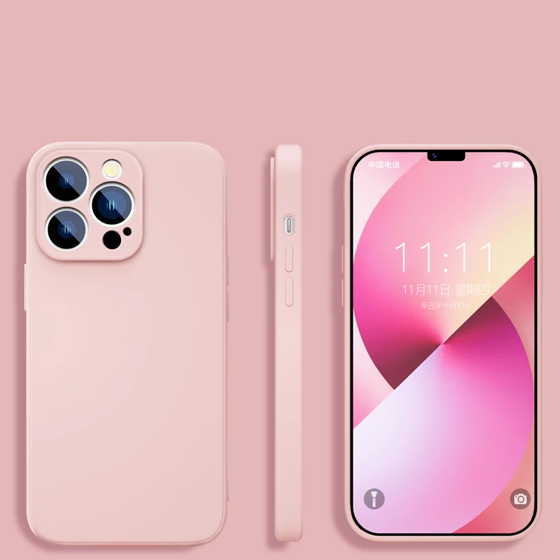Capa Quadrada De Silicone Líquido (rosa Areia) Para Iphone 7 Plus E 8 Plus, Com Proteção Para Lentes.