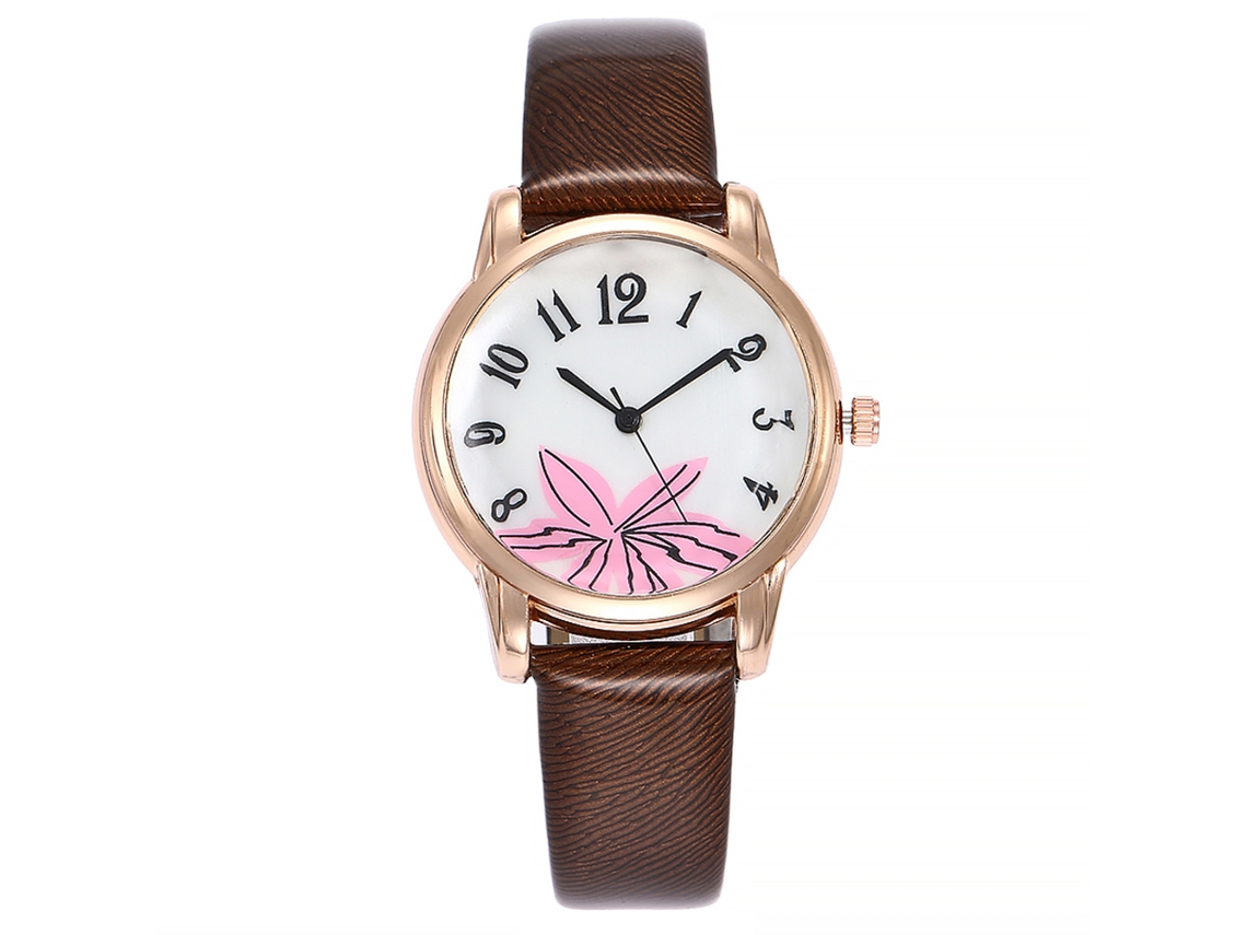 Relógio de Pulso Feminino Vansvar de Quartzo com Mostrador Redondo e Pulseira de Couro Pu Marrom