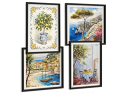 Composição De Quadros Vistas Florais Pitorescas Espelharte (4 Peças)