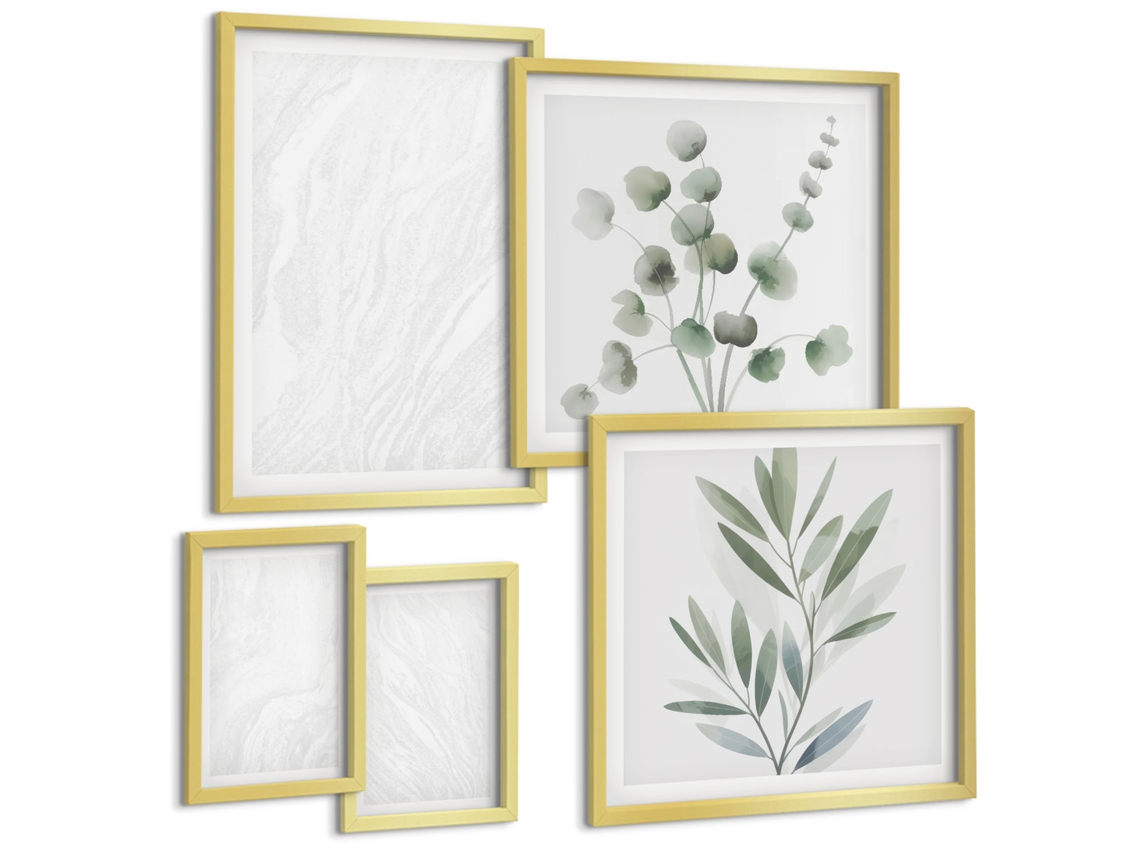 Composição De Quadros Na Parede Padrões Abstratos Linhas Texturas Moldura Dourada Quadros Para A Sala De Estar Espelharte (conjunto De 5 Imagens)