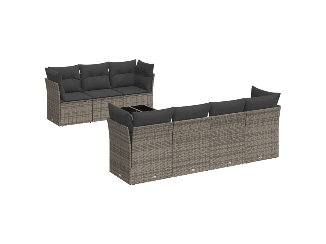 Conjunto de 8 Sofás de Jardim com Almofadões Vime Pe Cinzento MAISON EXCLUSIVE (8 pcs)