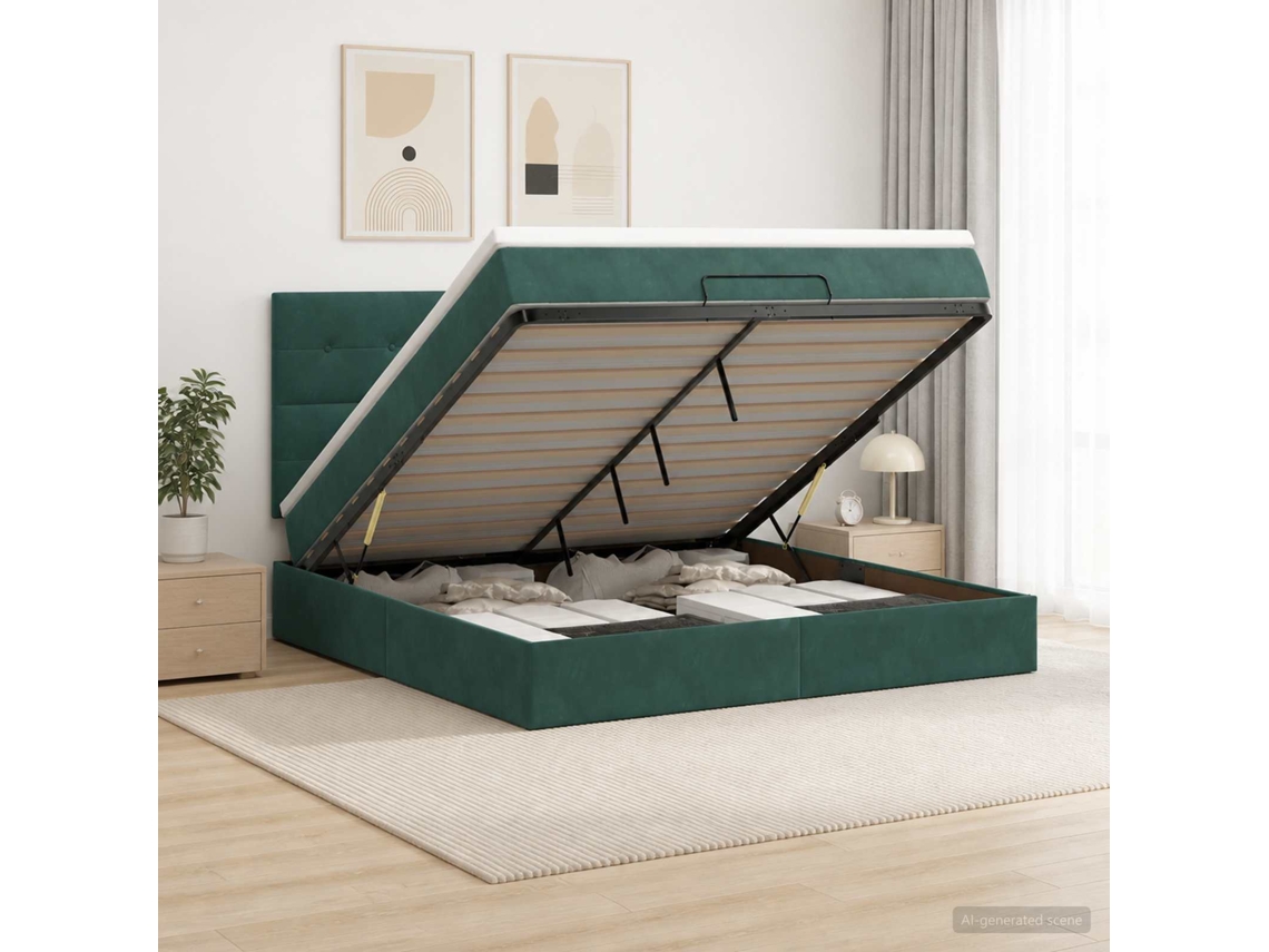 Vidaxl Cama Ottoman Com Colchão Verde-escuro 140 X 200 Cm Veludo