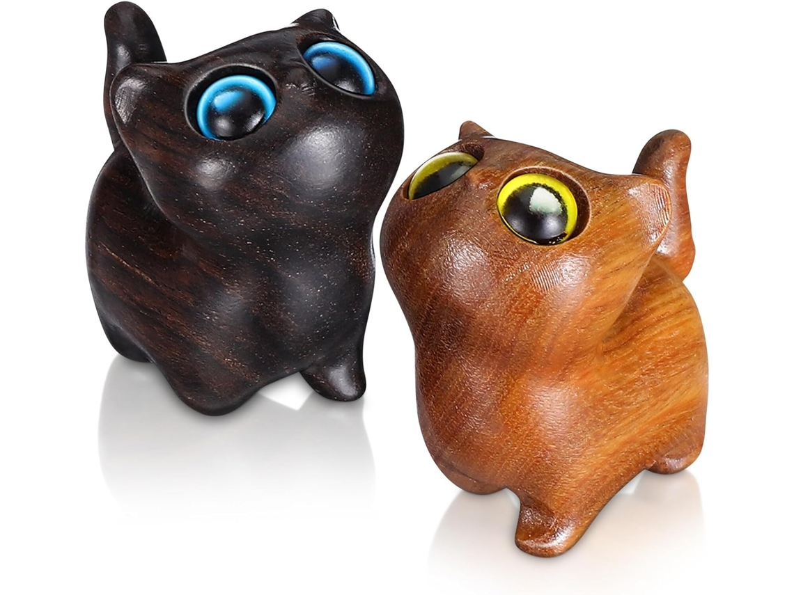 Conjunto 2 Estatuetas Gatos Rústicas Robustas Madeira Verde Esculturas Originais Feitas Vitrines Escritórios À GOKOCO