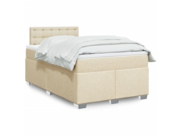 Cama Boxspring Com Colchão 120x190 Cm Tecido Cor Creme