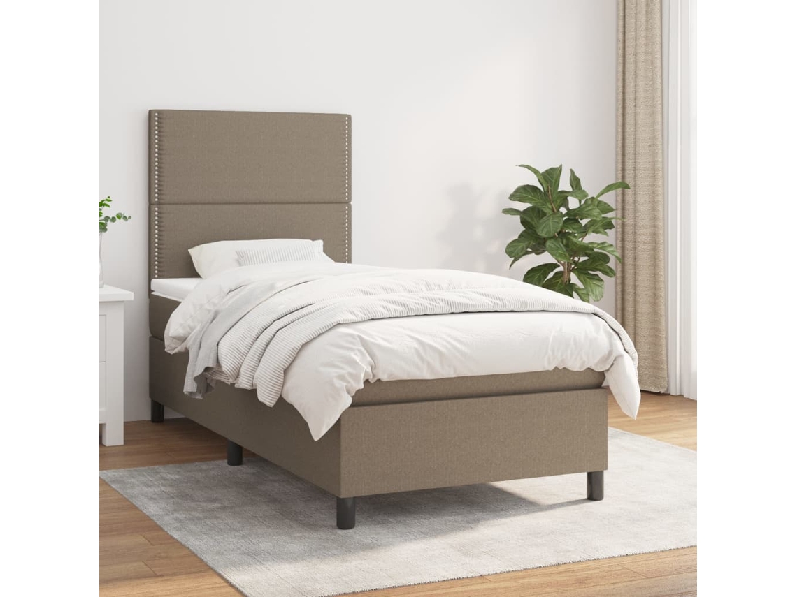 Cama Com Molas/colchão 90x200 Cm Tecido Castanho-acinzentado