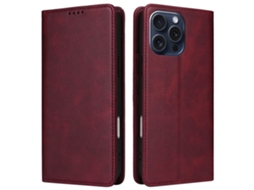 Capa Bloqueio Rfid Para Iphone 15 Pro Pele Sintética Magnética Vermelho