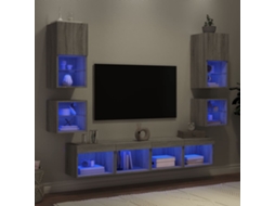 Vidaxl 8 Pcs Móveis Parede P/ Tv C/ Leds Deriv. Madeira Cinza Sonoma