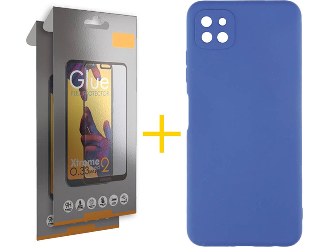 Capa e 2 Películas de Vidro Full Samsung A22 5G SKYHE Silicone Líquido Azul