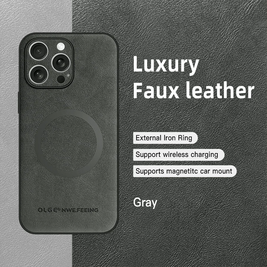 Capa Para Iphone 14 Pro (cinza) Com Carregamento Sem Fio Magsafe, Capa Protetora Magnética Em Couro.