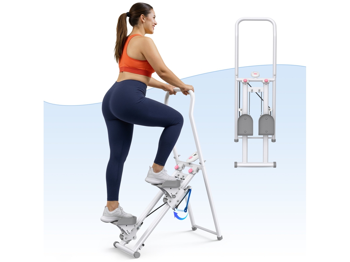 Stepper Vertical Dobrável Merach, 2 Níveis De Resistência, 3 Posições De Pedal Ajustáveis, Display Lcd, Carga Máx. 136 Kg, Branco