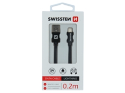 Cabo SWISSTEN Textile (USB - Lighting - 0,2M - Preto)