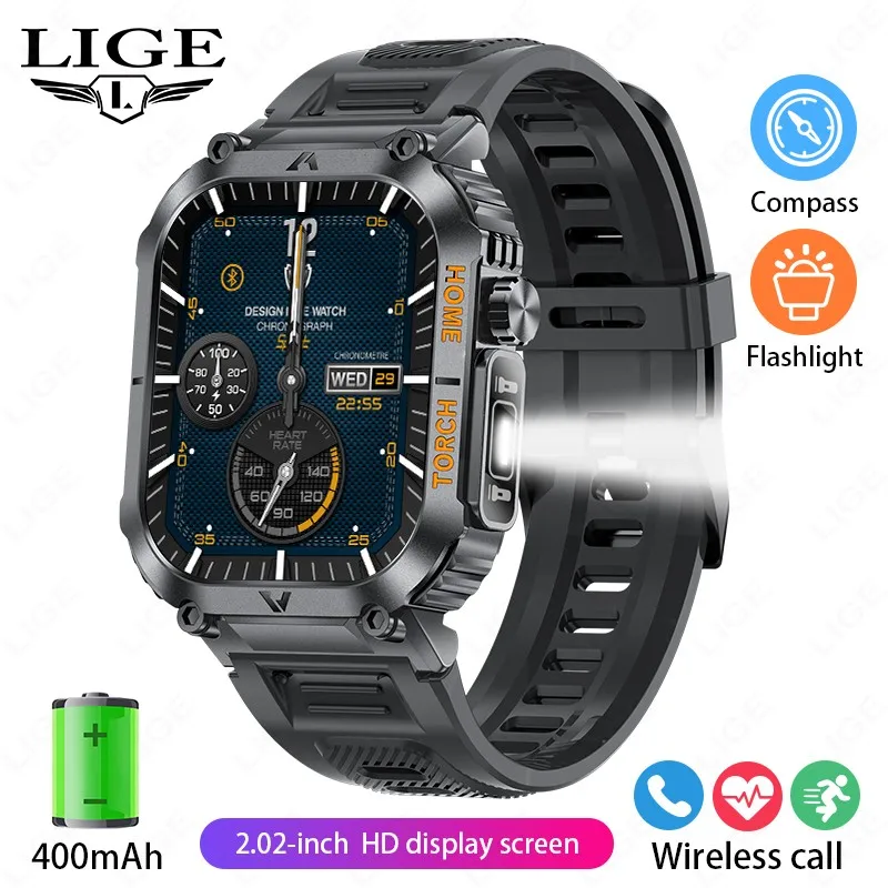 Smartwatch MDUG com Tela de 1,96 polegadas, Oxigênio no Sangue e Lanterna Preto
