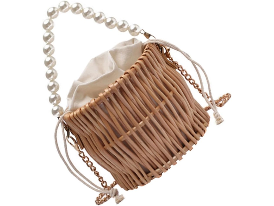 Bolsa De Tecido Trançado Com Miçangas, Elegante Bolsa De Praia Portátil, Bolsa Leve Para Usar No Ombro Ou Transversalmente, Ideal Para Férias.
