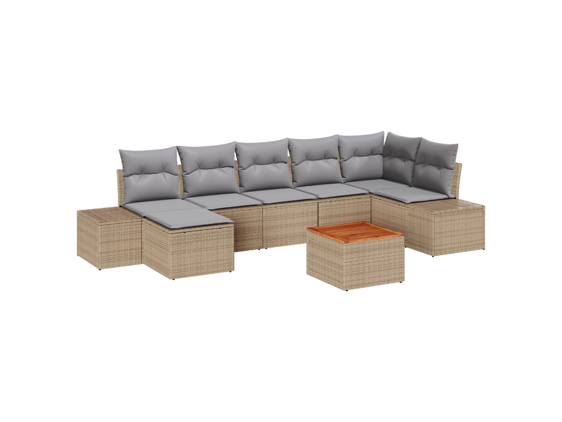 Conjunto 8 Sofá Ao Ar Livre Vidaxl Bege Vime Pe (55 X 55 X 37 Cm)