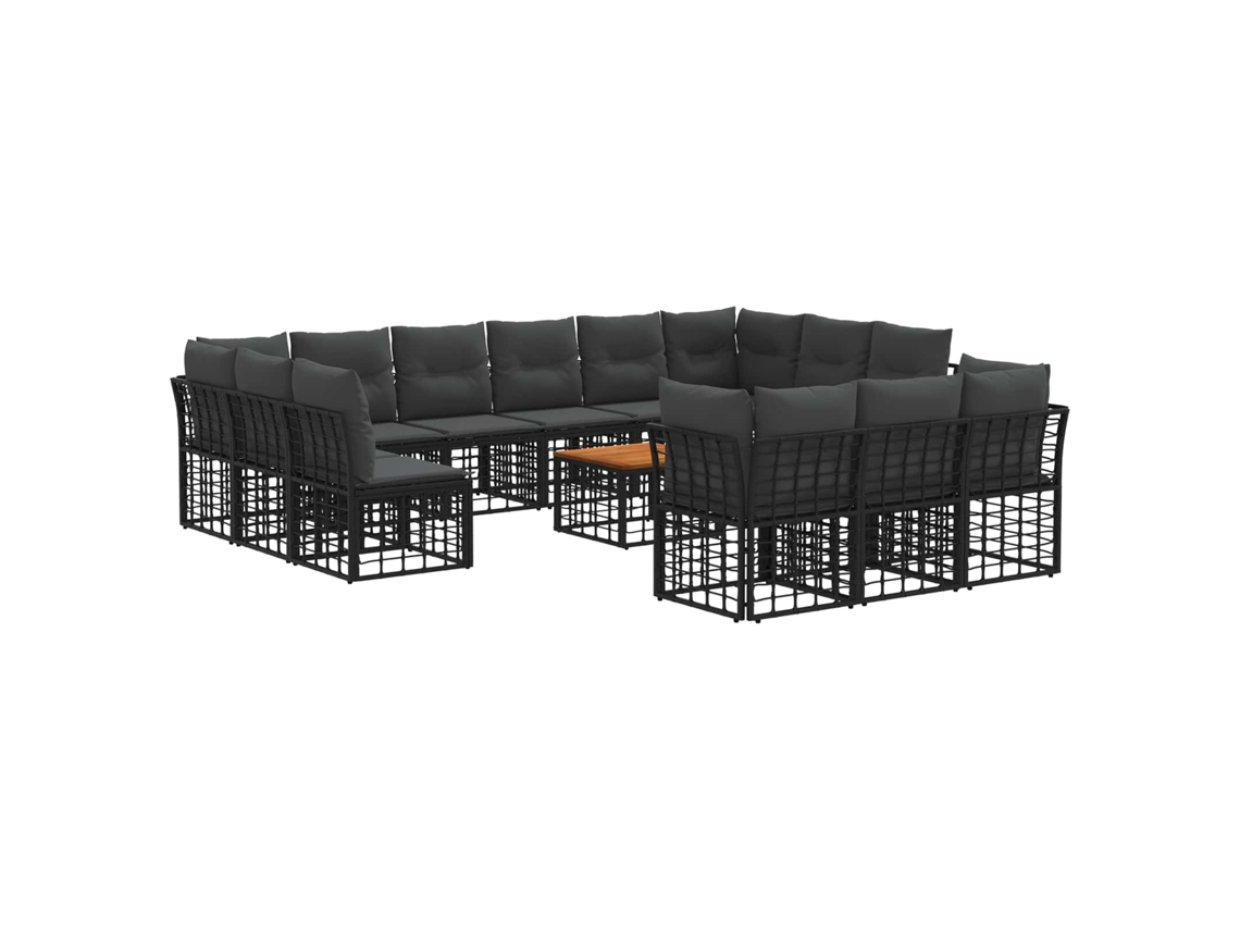 Vidaxl Conjunto de Sofás para Exterior 14 Pcs Preto e Cinza Escuro