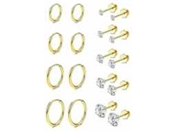 Brincos, 9 Pares De Brincos De Aço Inoxidável, Unissex, Para Orelhas Sensíveis (dourado) Spqment