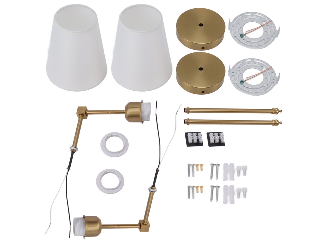 Conjunto de 2 luminárias de parede com abajur branco E26 E27 aço dourado para banheiro quarto 85 265v S/MARCA