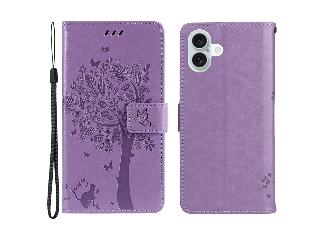 Capa Em Couro Pu, Paraapple Iphone 16 Plus - Roxo Claro