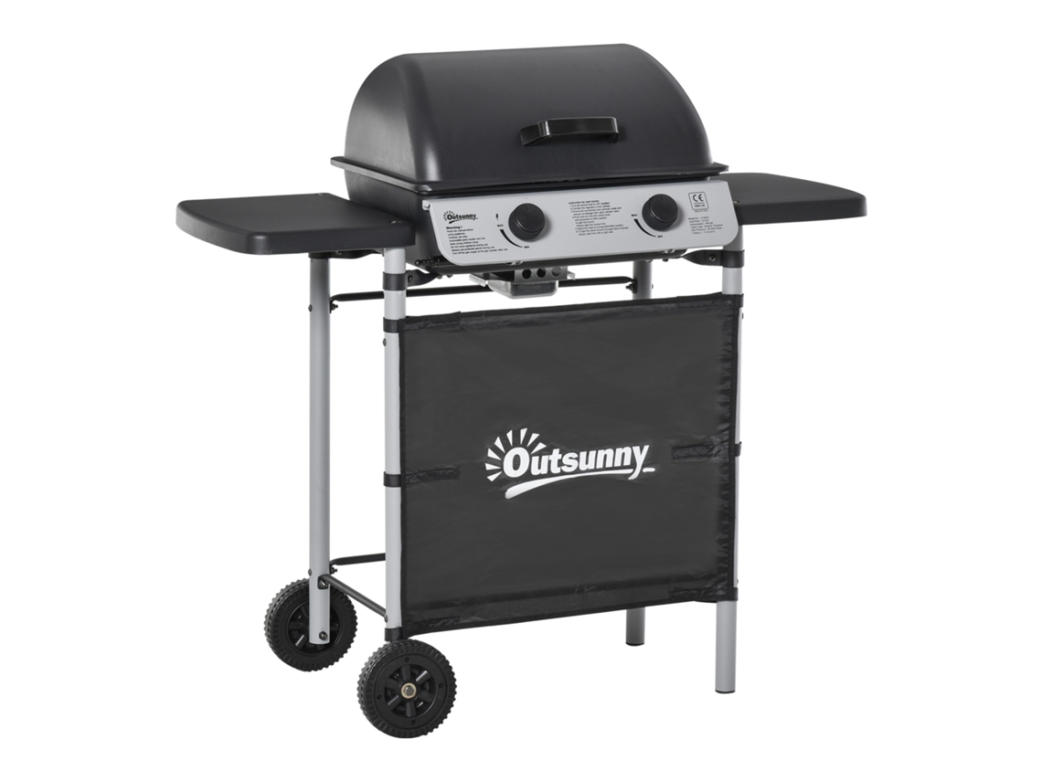 Barbecue a gás CHABERLU com 2 queimadores, rodas, mesas laterais, grelhas