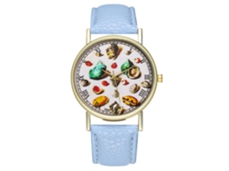 Reloj De Cuero Pu Unisex Con Cuerpo De Reloj Patrón De Concha Dial Redondo Cuarzo (azul Claro)