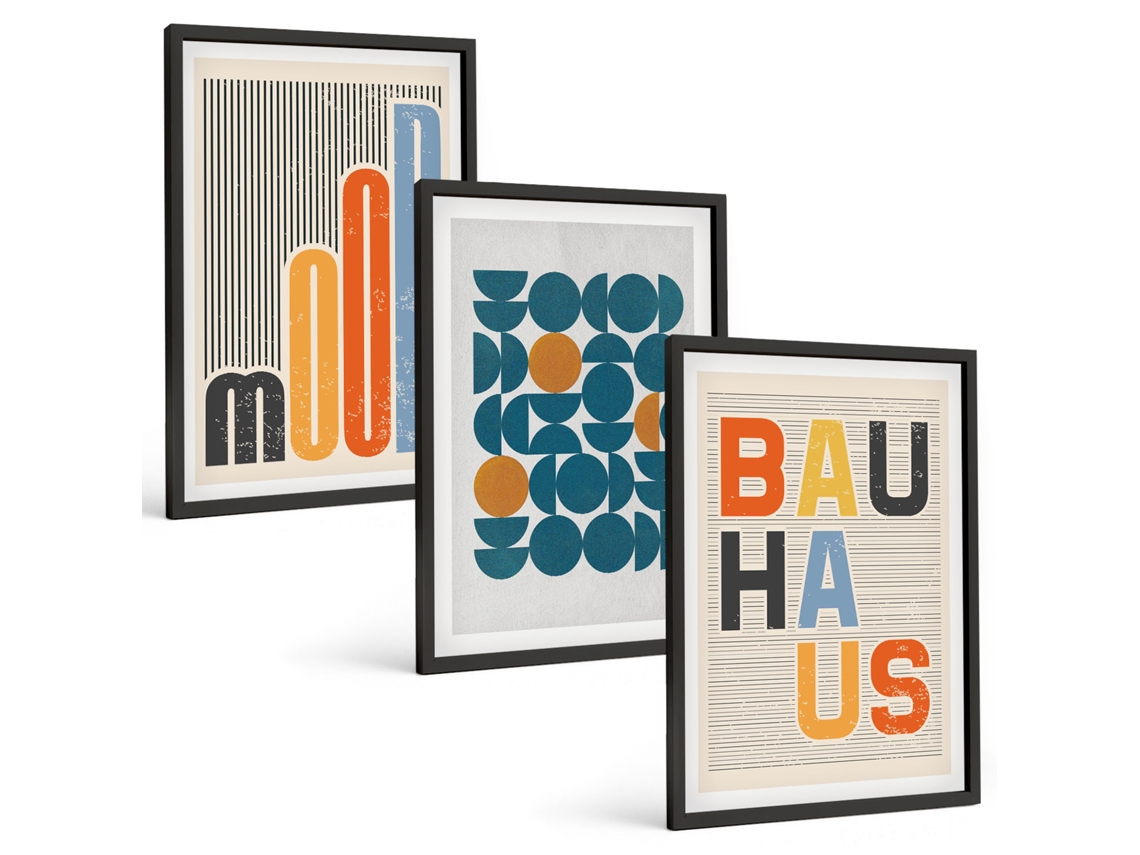 Conjunto De Pinturas Padrões Geométricos, Bauhaus Espelharte (3 Peças 40x60 Cm)