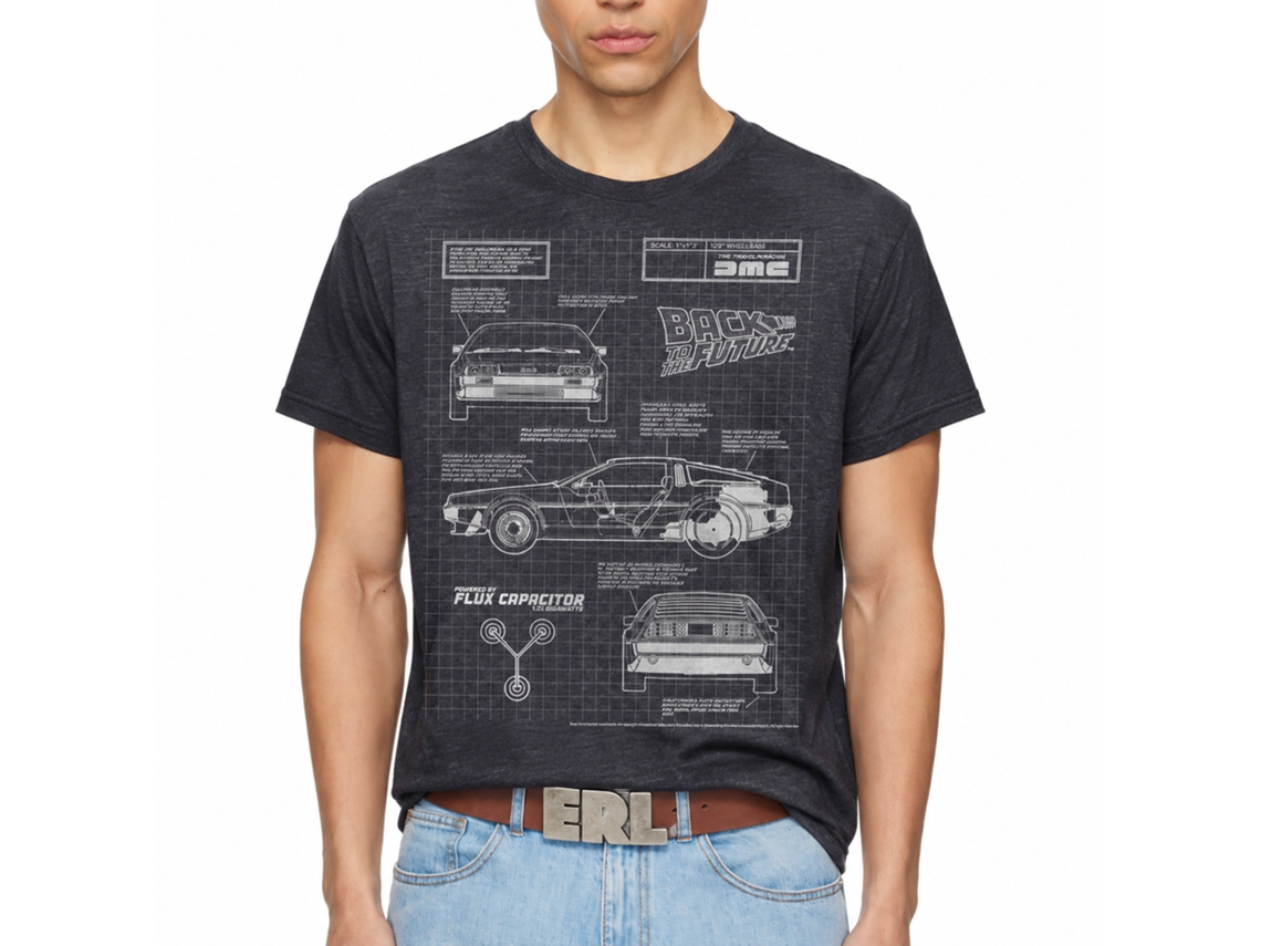 Rockinstone Back To The Future Movie Blueprint 2 Heather Navy Adult T-shirt Size:l