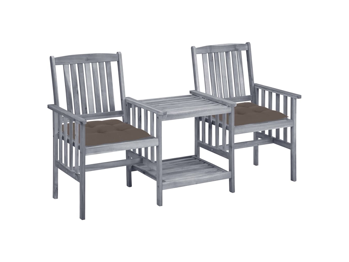 Cadeiras De Jardim C/ Mesa De Centro E Almofadões Acácia Maciça Dkd Home Decor