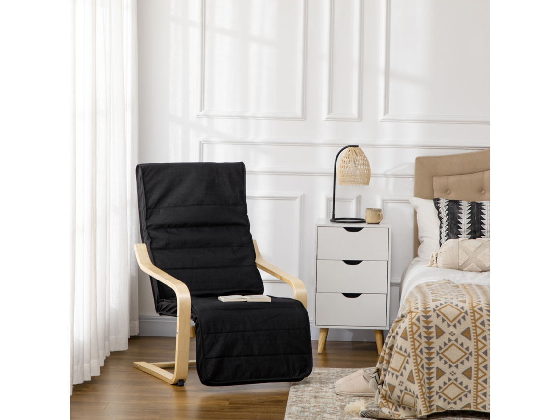 Cadeira De Balanço Relax Com Apoio Ajustável, Design Em Linho E Estrutura Em Madeira De Bétula, Cor Preta Btforus