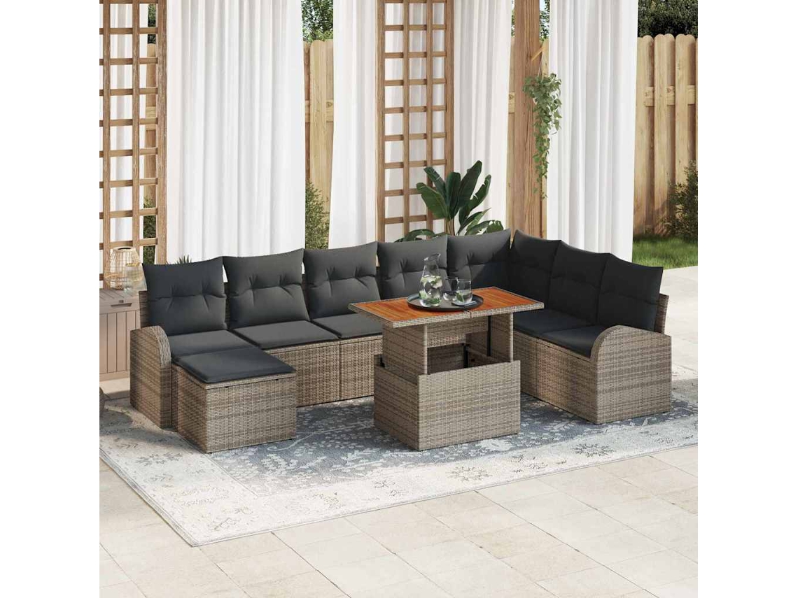 Conjunto de sofá de jardim Vidaxl, 9 peças, em rattan sintético Cinzeto