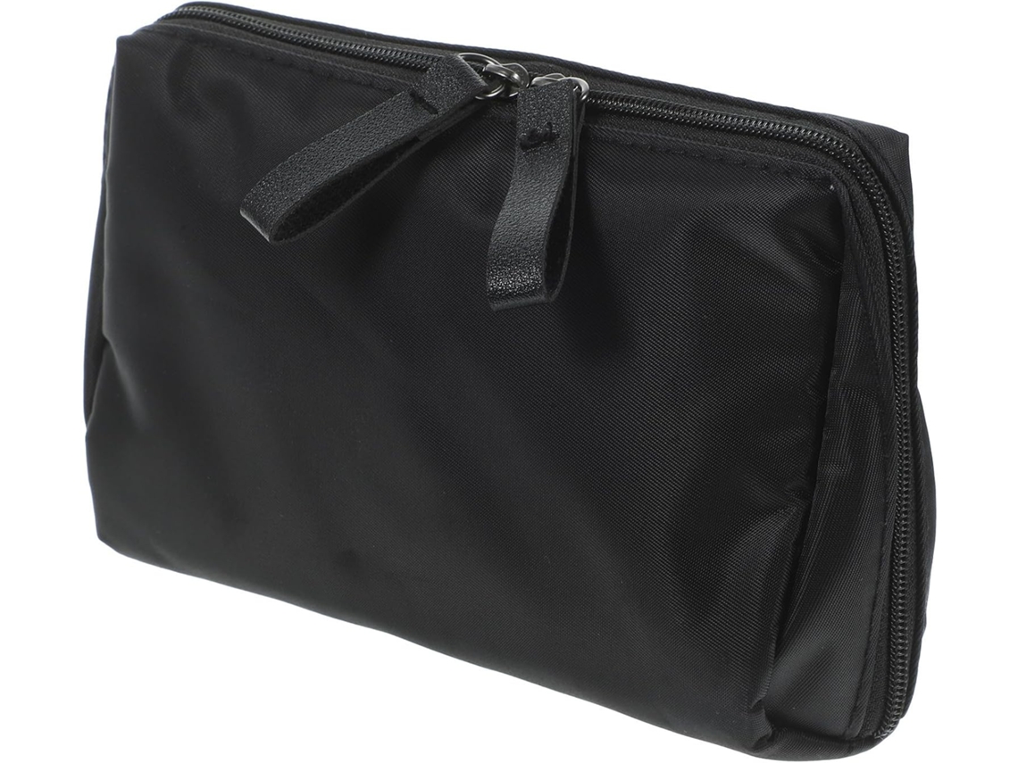 Necessaire Preta Feminina Para Maquiagem, Em Tecido Com Ziper, Pequena.