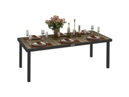 Mesa de Jardim Alumínio e Plástico Cor Preto e Madeira 190x90x74 cm Outsunny