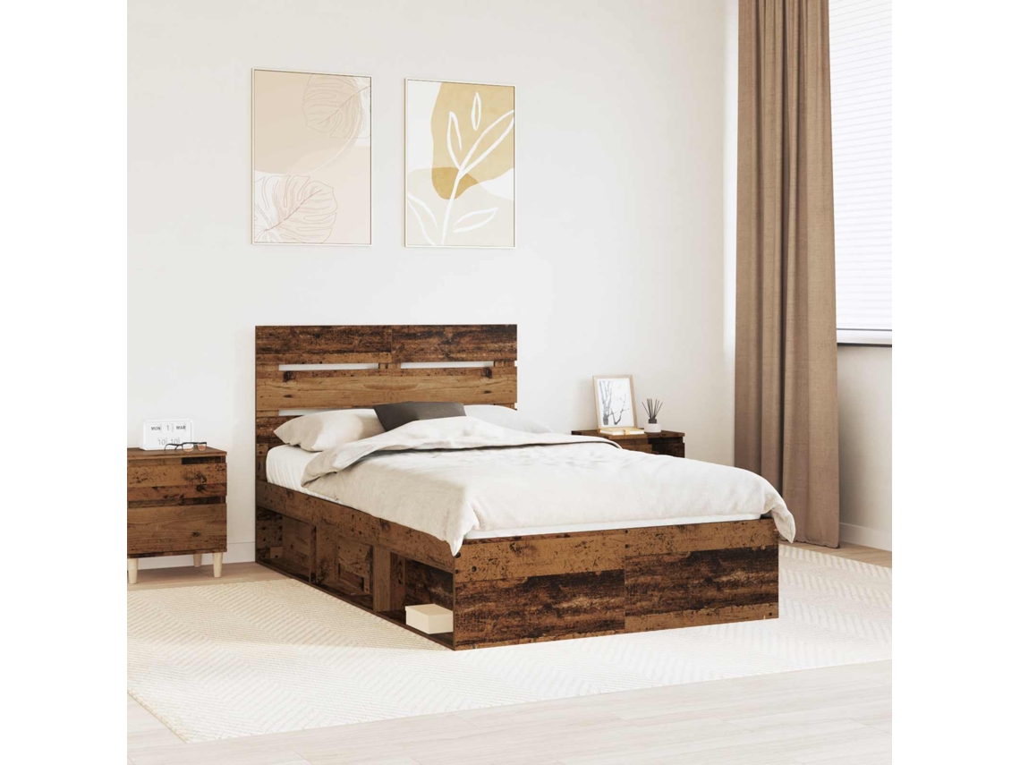 Vidaxl Estrutura Da Cama Com Cabeceira Madeira Antiga 120 X 200 Cm