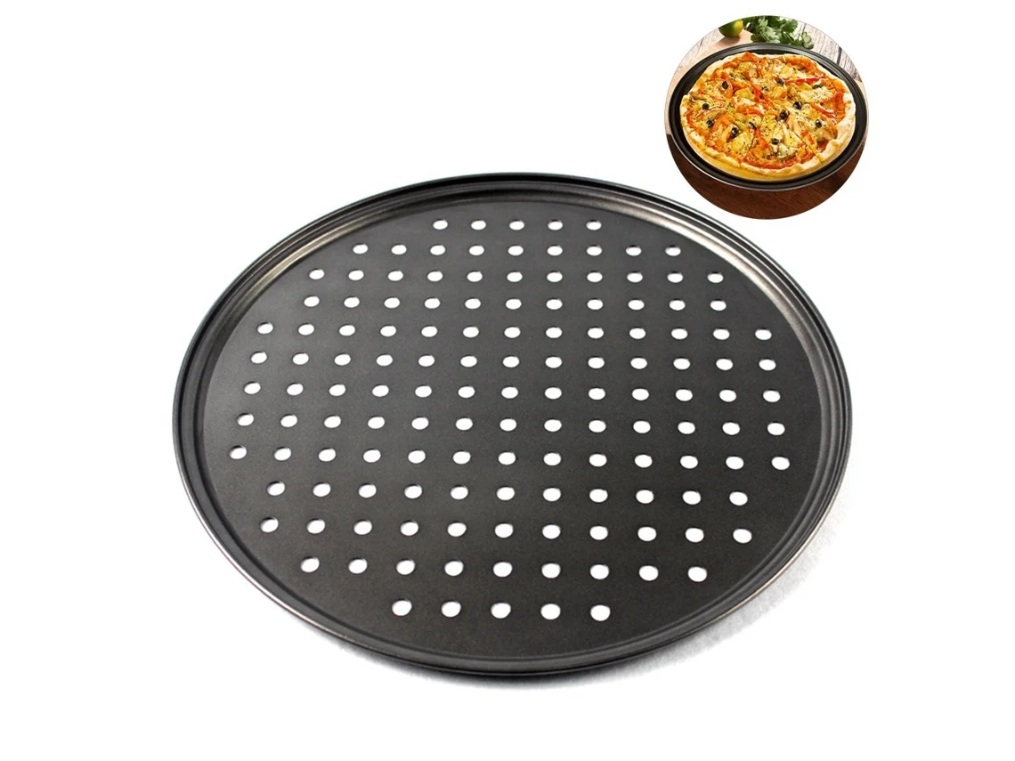 Assadeira de pizza antiaderente, com buracos de ventilação, tamanhos 26cm, 28cm, 32cm S/MARCA
