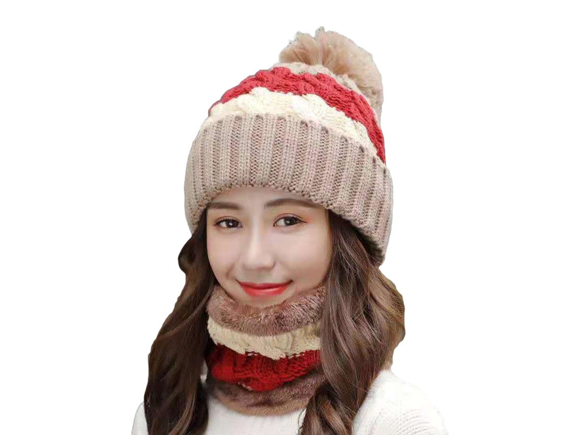 Conjunto Gorro Bufanda Inverno com Forro Polar e Pompon | S/MARCA