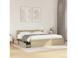 Vidaxl Estrutura Cama C/ Cabeceira Derivados Madeira Carvalho Sonoma