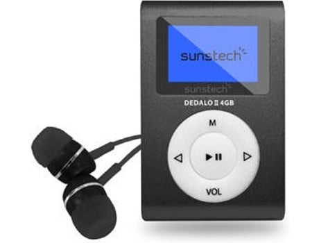Leitor MP3 SUNSTECH MP3 4GB 1.1" Radio USB Headphones Black